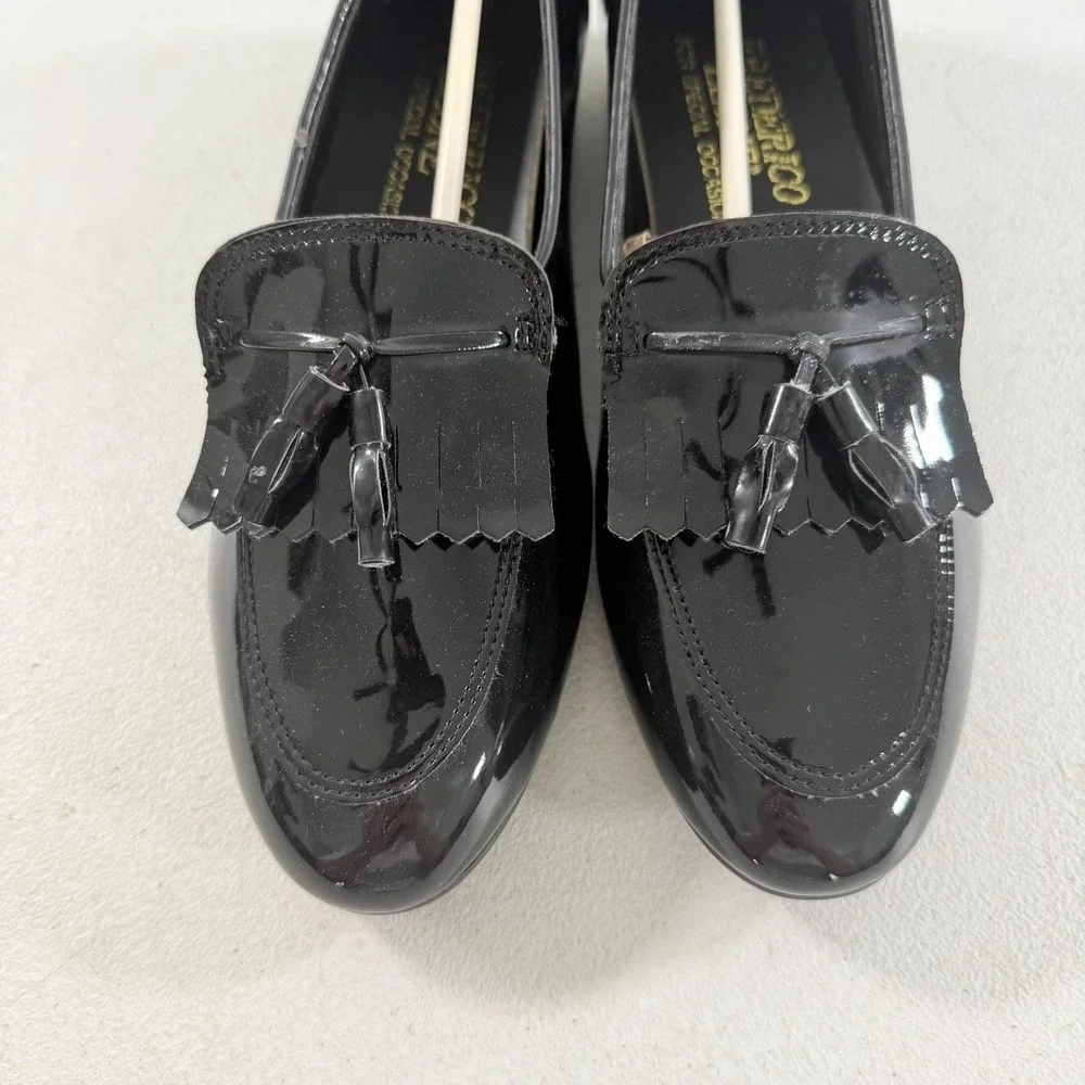 Frederico Leone Black Patent Leather Kiltie Tassel Men's Tuxedo Loafers Size 9 M